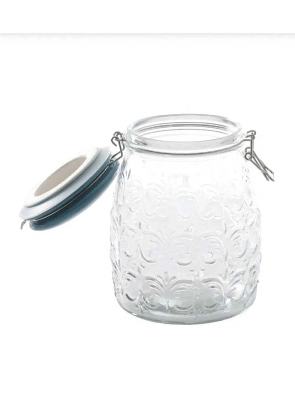 Pioneer Woman Hand-Painted Floral Glass Storage Jar with Blue Lid